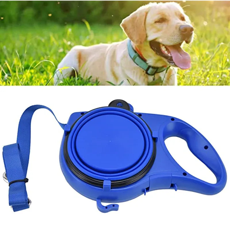 Guinzaglio Multifunzione Cane 5 in 1 con Borraccia, Ciotola e Porta Sacchetti – Accessori per Passeggiate Cani