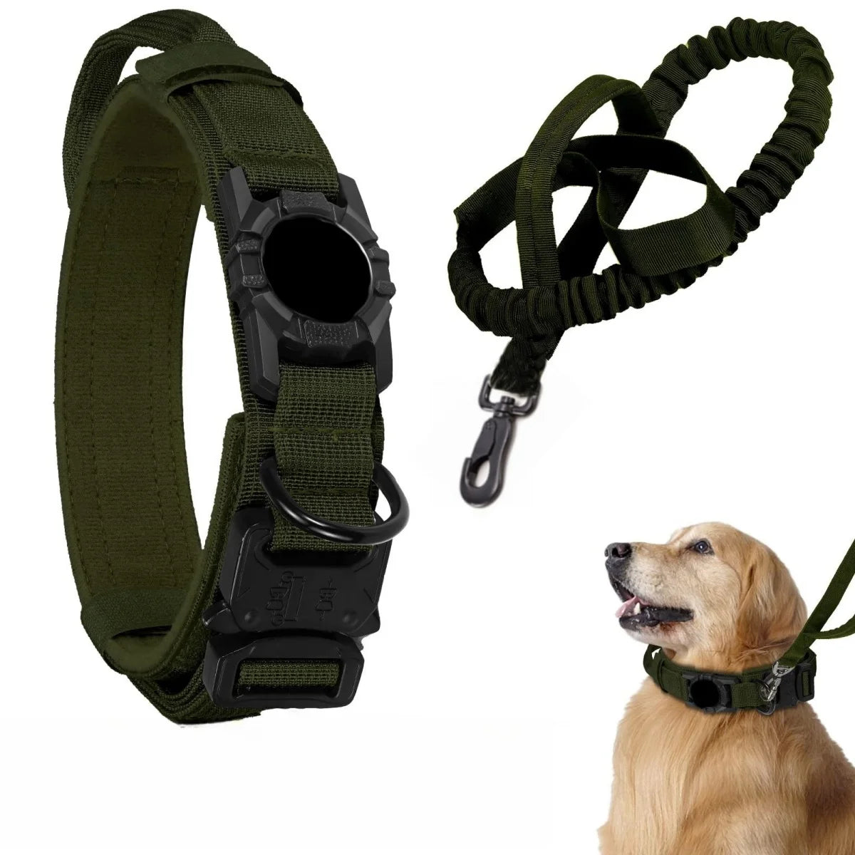 Collare Tattico per Cani con Porta AirTag – Robusto, Regolabile con Maniglia di Controllo e Fibbia in Metallo per Cani Medi e Grandi