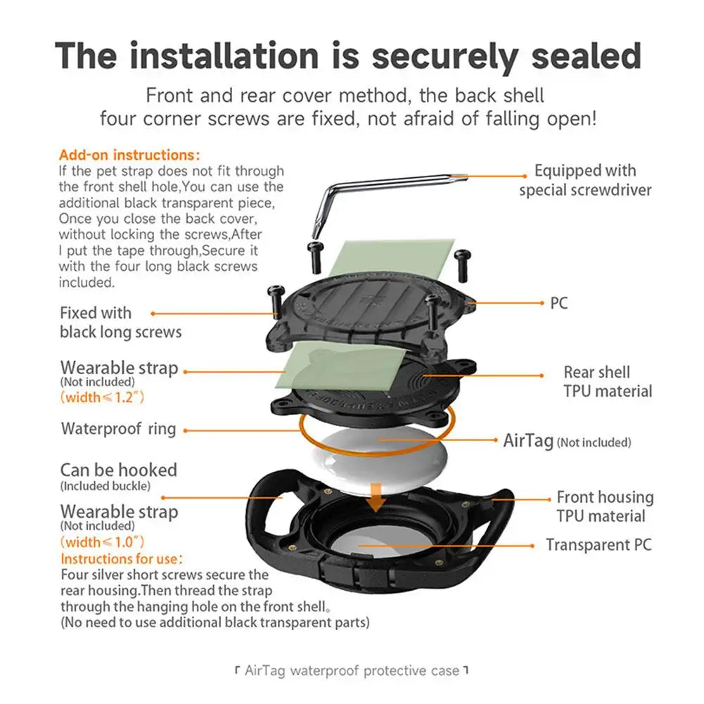 Custodia Impermeabile IP67 per Apple AirTag 🐾🔑 GPS Tracker per Cani, Gatti e Oggetti