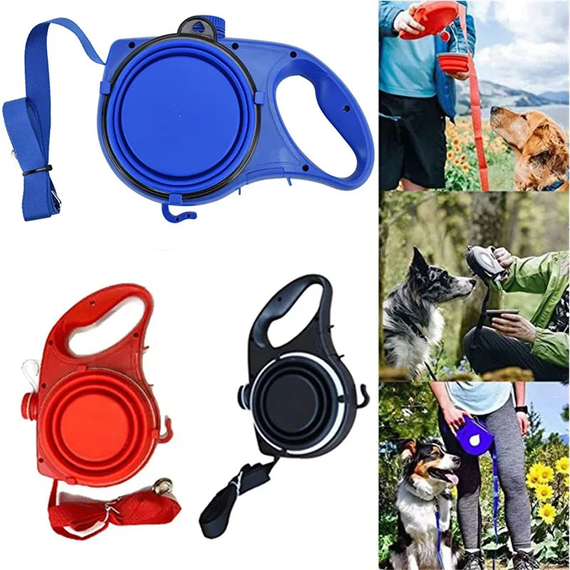Guinzaglio Multifunzione Cane 5 in 1 con Borraccia, Ciotola e Porta Sacchetti – Accessori per Passeggiate Cani