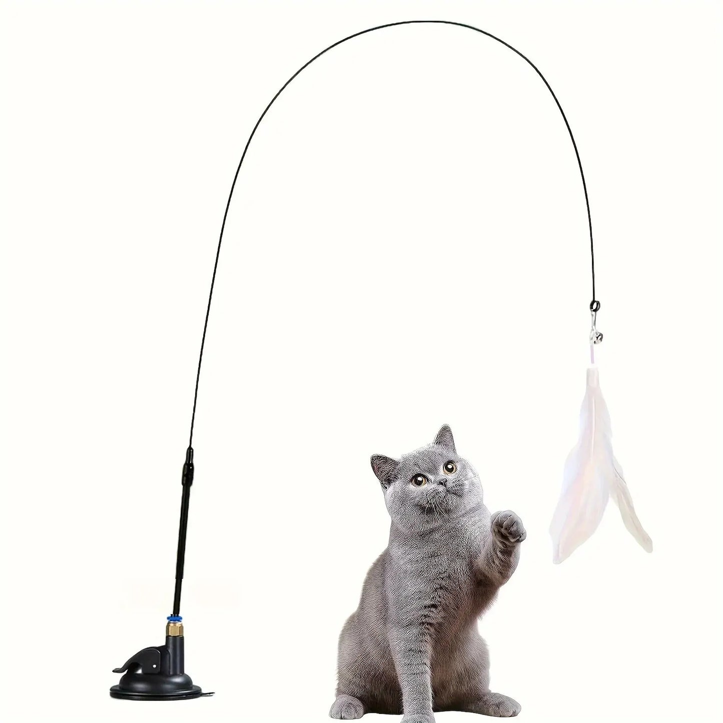 Bacchetta Giocattolo per Gatti – Piuma con Campanellino e Ventosa – Gioco Interattivo e Divertente
