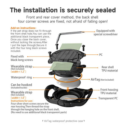 Custodia Impermeabile IP67 per Apple AirTag 🐾🔑 GPS Tracker per Cani, Gatti e Oggetti