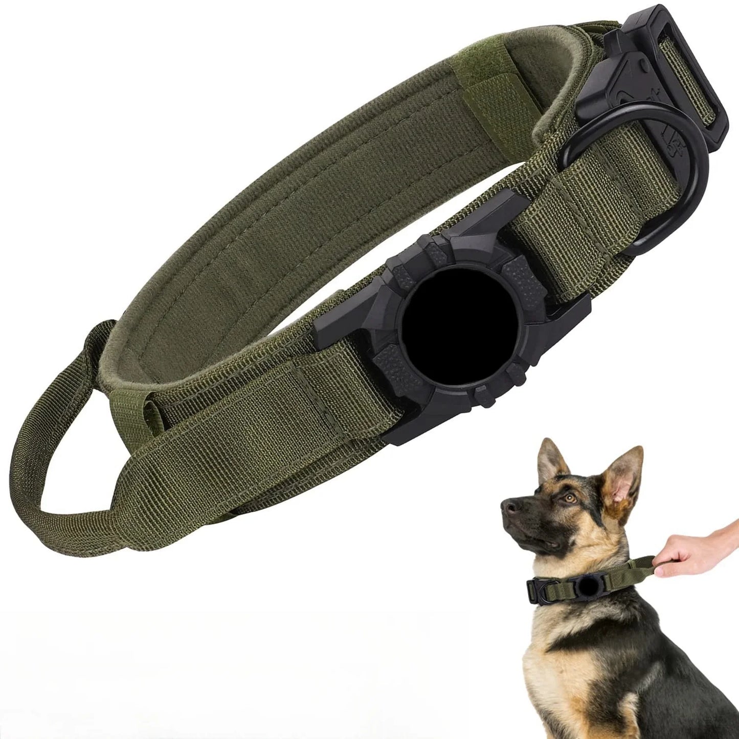 Collare Tattico per Cani con Porta AirTag – Robusto, Regolabile con Maniglia di Controllo e Fibbia in Metallo per Cani Medi e Grandi