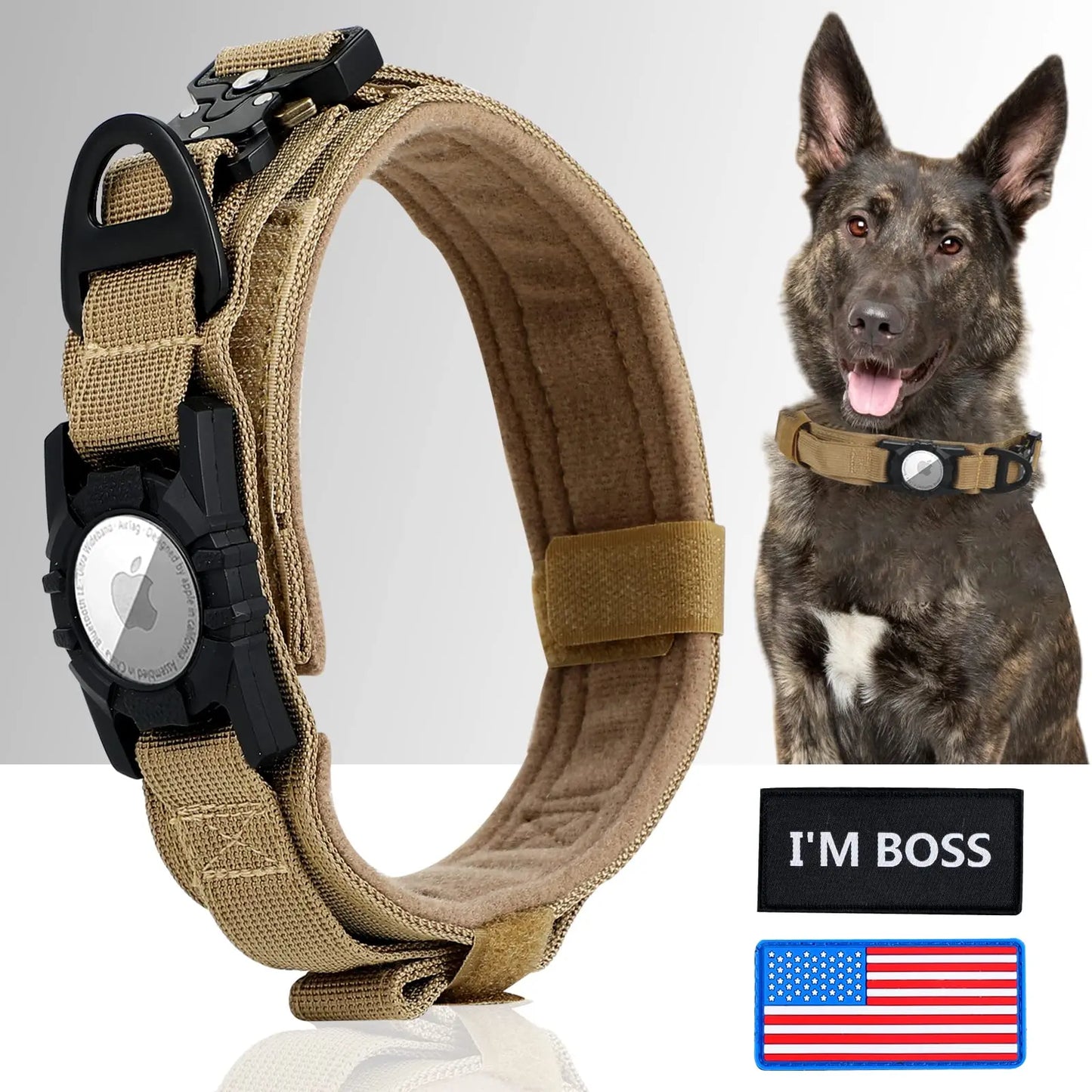 Collare Tattico per Cani con Porta AirTag – Robusto, Regolabile con Maniglia di Controllo e Fibbia in Metallo per Cani Medi e Grandi