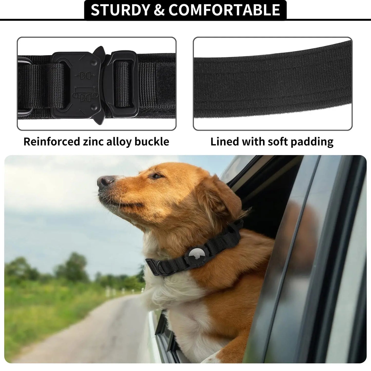 Collare Tattico per Cani con Porta AirTag – Robusto, Regolabile con Maniglia di Controllo e Fibbia in Metallo per Cani Medi e Grandi