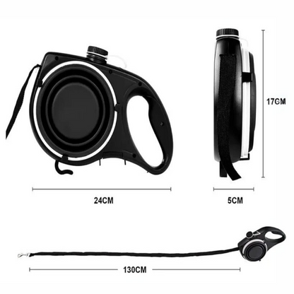 Guinzaglio Multifunzione Cane 5 in 1 con Borraccia, Ciotola e Porta Sacchetti – Accessori per Passeggiate Cani