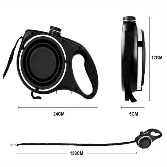 Guinzaglio Multifunzione Cane 5 in 1 con Borraccia, Ciotola e Porta Sacchetti – Accessori per Passeggiate Cani